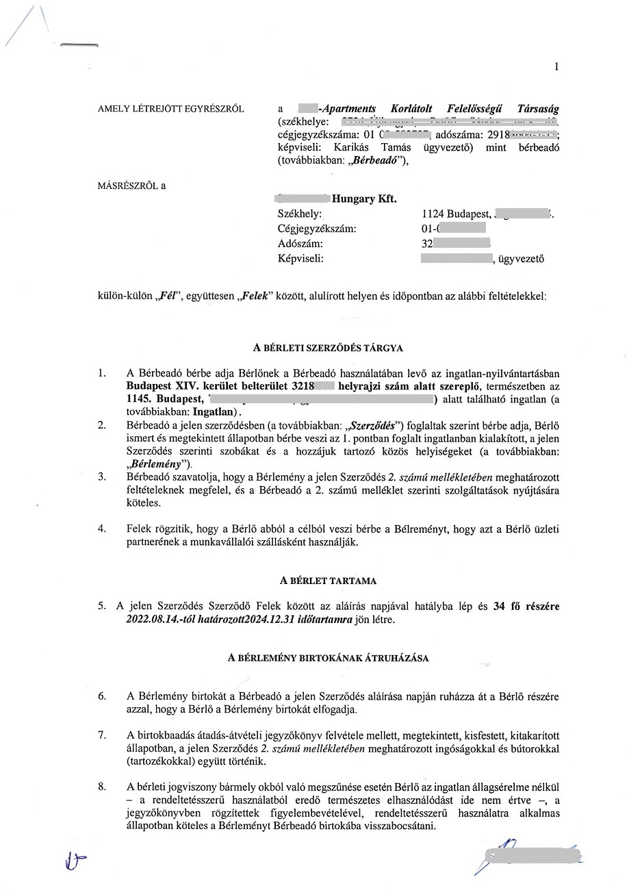 Accomodation letter for work visa to Hungary