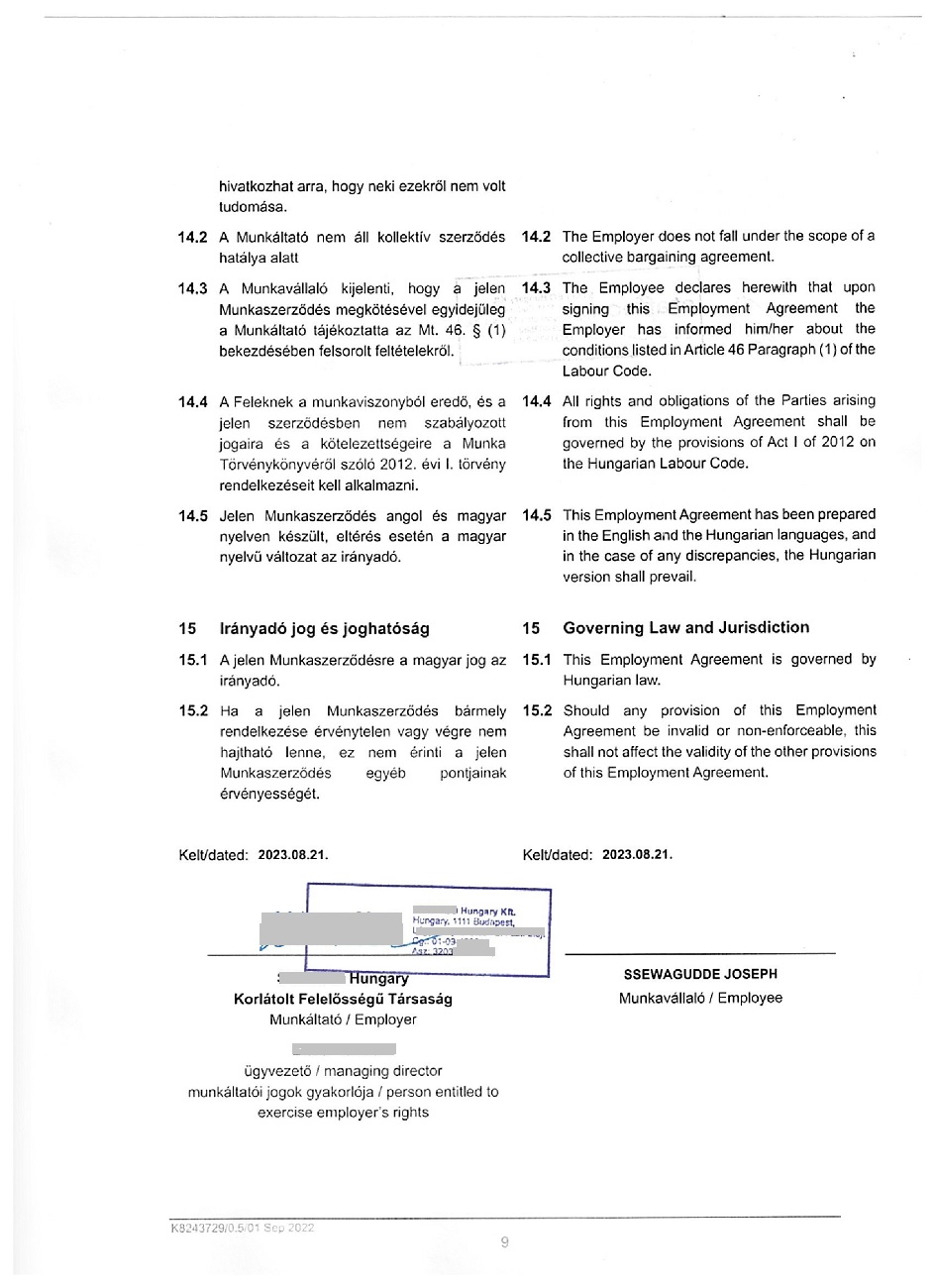 Empoyment agreement Hungary
