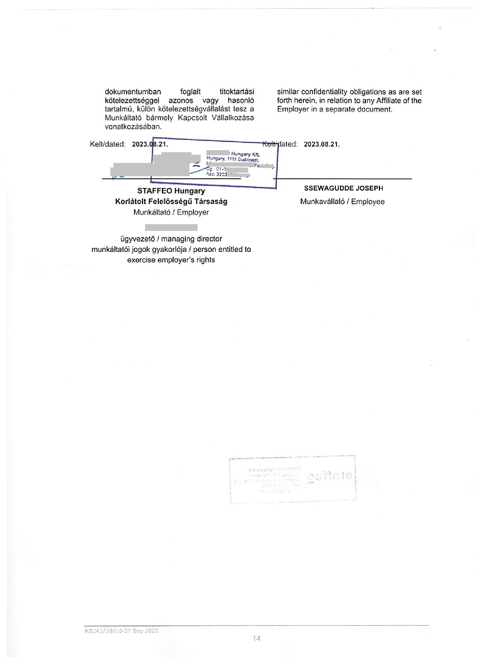 Empoyment agreement Hungary