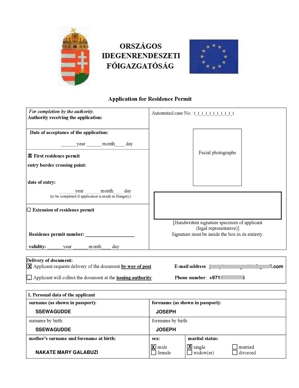 application form for Hungary visa