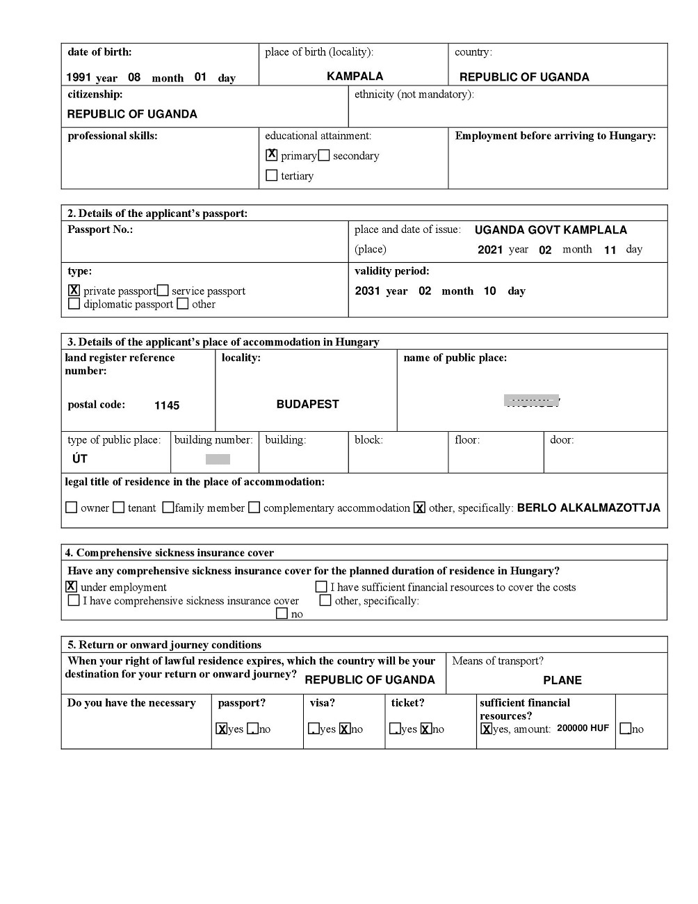 application form for Hungary work visa