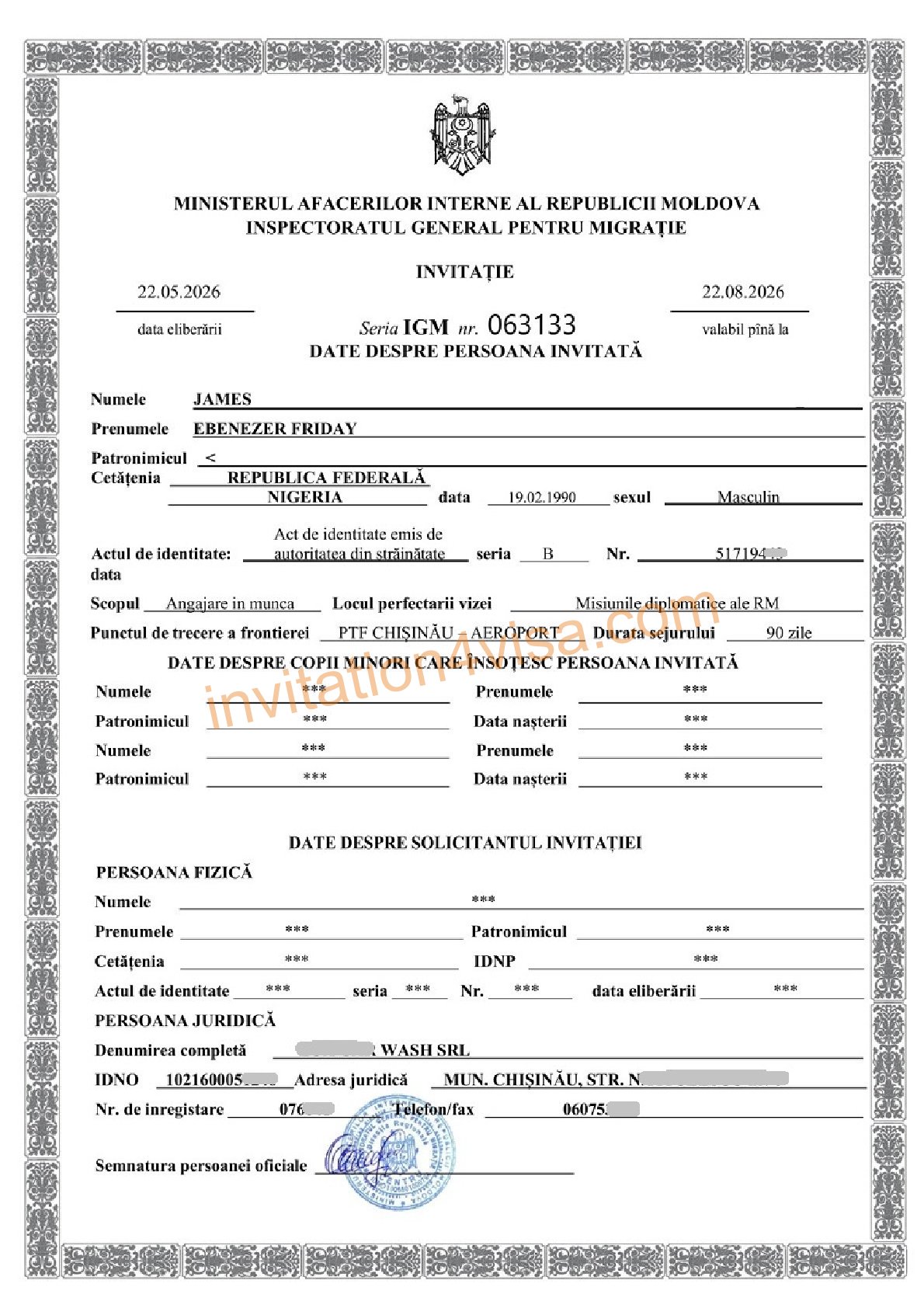 Official Invitation for a Moldovan Work Visa