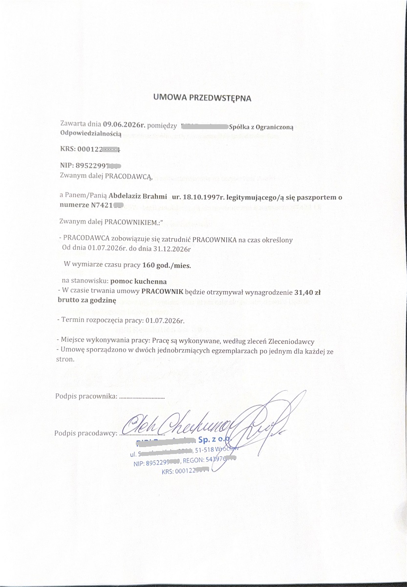 Seasonal work permit to Poland