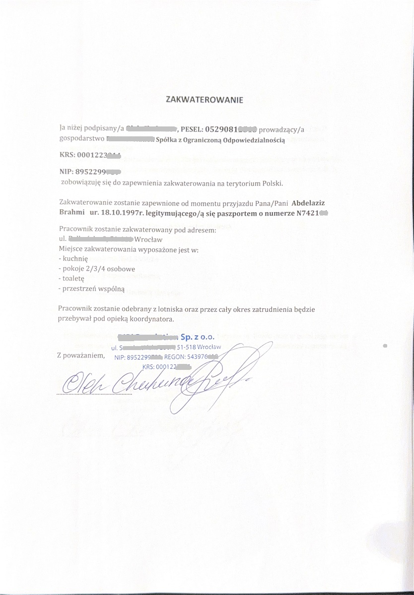 Seasonal working invitation to Poland