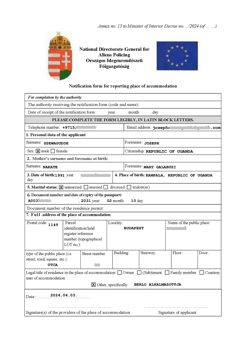 Application form Hungary