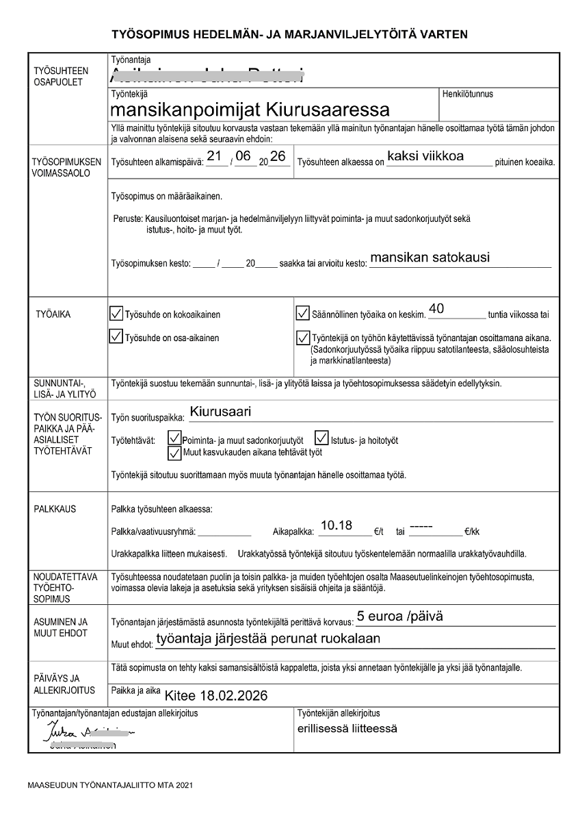 Finland seasonal work visa