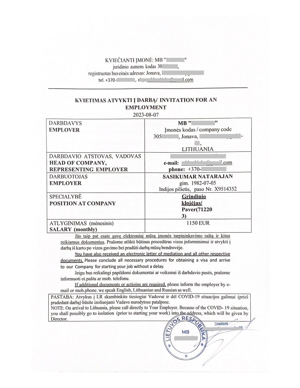 Lithuania work permit