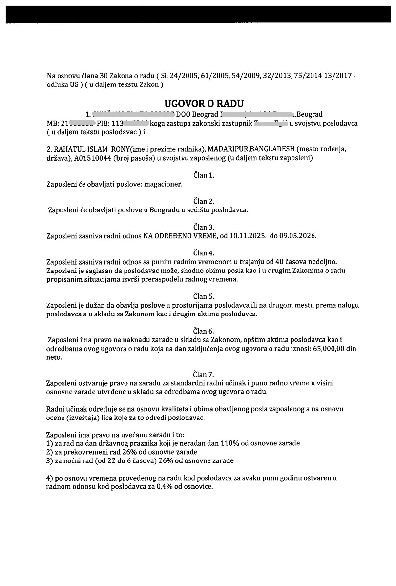 work permit to Serbia