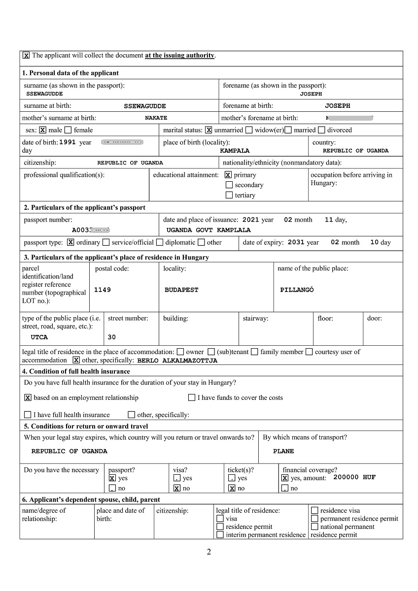 Application form Hungary