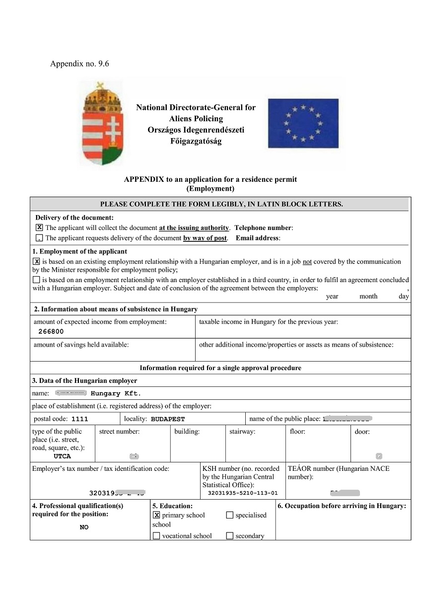 Application form Hungary