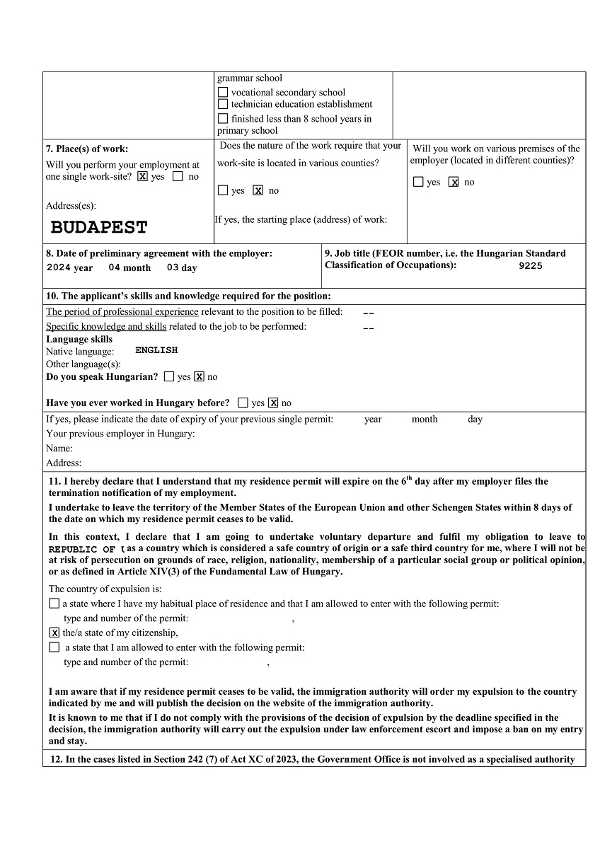 Application form Hungary