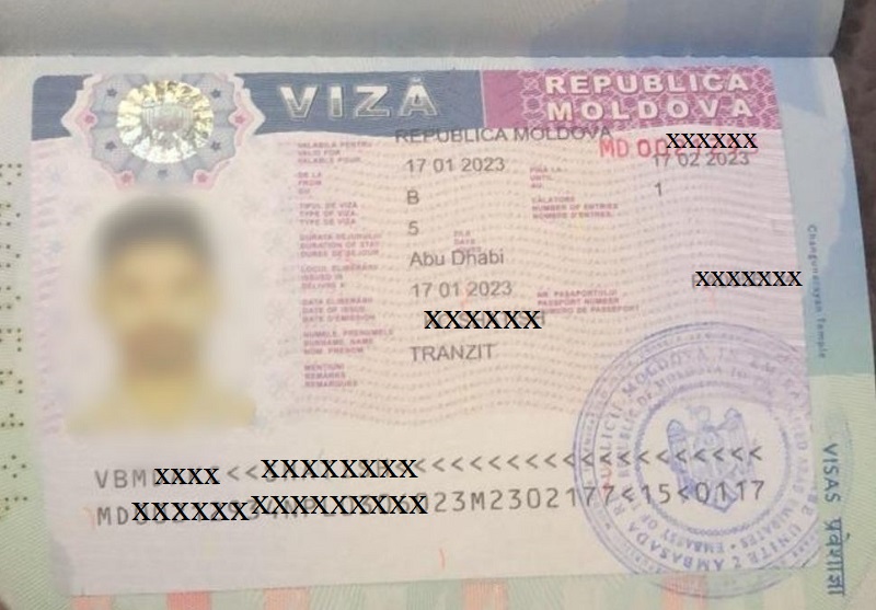 Moldova transit sticker visa