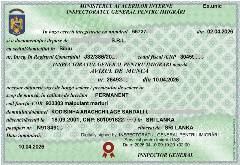 work permit to Romania